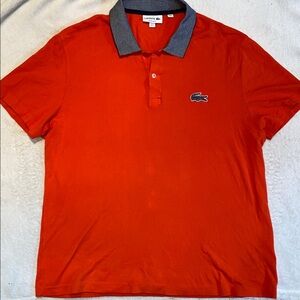 Lacoste regular fit 2-button mini piqué orange tomato red polo caviar croc Sz XL